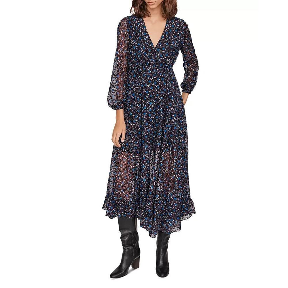 Maje Women’s Ravena Floral Burnout Ruffle Maxi Dress Size 1 Small 2D451 - Picture 1 of 10
